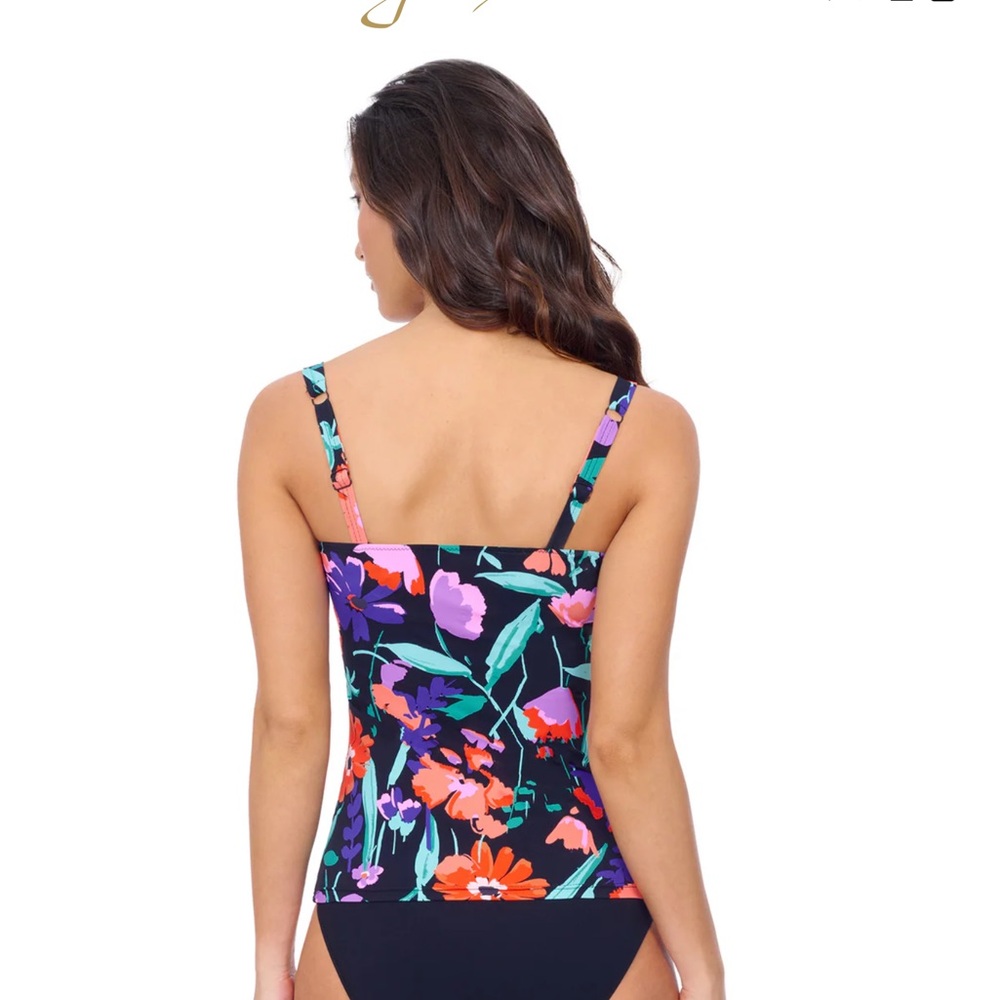 Profile by Gottex luxury swimwear Black Floral Tankini Top w/Multicolor Leaves - Picture 13 of 13